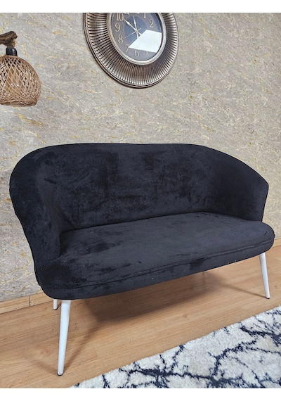 Zafir İkili Teddy Beyaz Boyalı Sivriltme Ayak Çay Seti Koltuk İkili Berjer , Balkon, Salon, Ofis Siyah