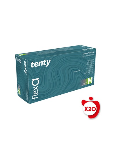 Tenty Flexa Pudrasız Lateks Muayene Eldiveni M Beden Beyaz 100'lü 20 Paket