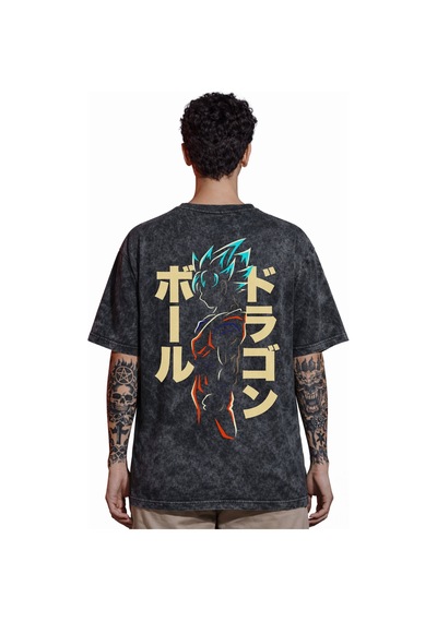 Tasarım Son Goku Dragon Ball Anime Sırt Baskılı Unisex Oversize V Siyah