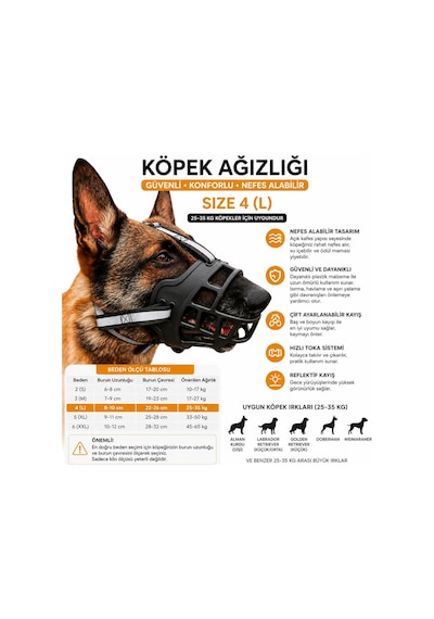 Valkyrie Köpek Ağızlığı Size 4 25-35 Kg Büyük Irk Ayarlanabilir Nefes Alabilir Plastik Güvenlik Ağızlığı