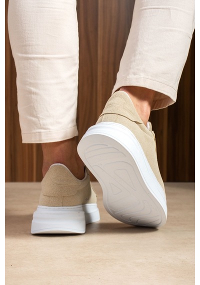 Bağcıklı Erkek Sneaker Bej Süet