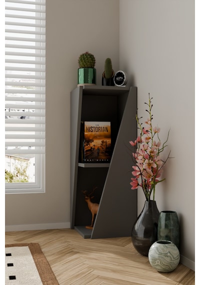 Modern Çok Amaçlı 90 Cm 2 Raflı Köşe Kitaplık Dekoratif Salon Rafı Çok Amaçlı Düzenleyici Organizer Antrasit Modern Çok Amaçlı 90 Cm 2 Raflı Köşe Kitaplık Dekoratif Salon Rafı Çok Amaçlı Düzenleyici Organizer Antrasit