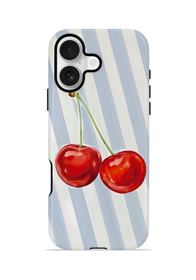 Apple iPhone Uyumlu 17 Vorian Çift Katmanlı Magsafe Kılıf Cherry Blue Stripe