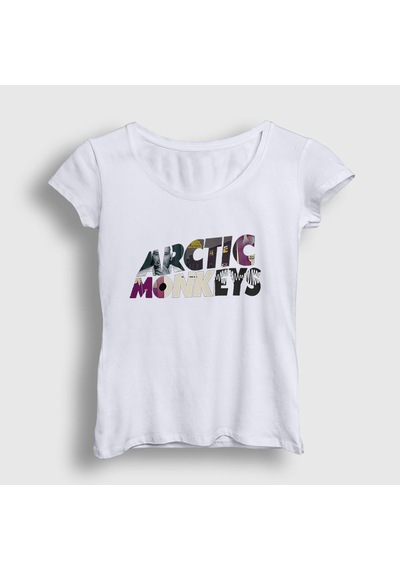 Presmono Kadın Mask Arctic Monkeys T-shirt Beyaz