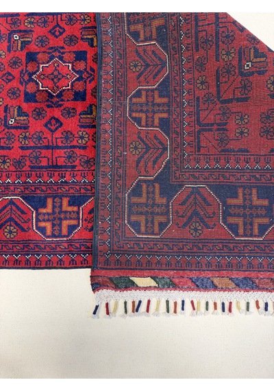 El Dokuma Yolluk Afgan Halı 100% Yün Kök Boya Elsanat Eserı Yildiz Desenlı Kırmızı
