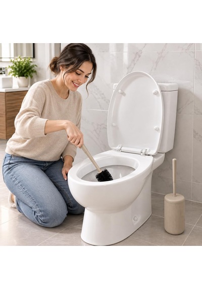 Lexroo Beyaz-siyah-bej Çizgili Lüks Tuvalet Fırçası Seti 30 Cm Uzunluk