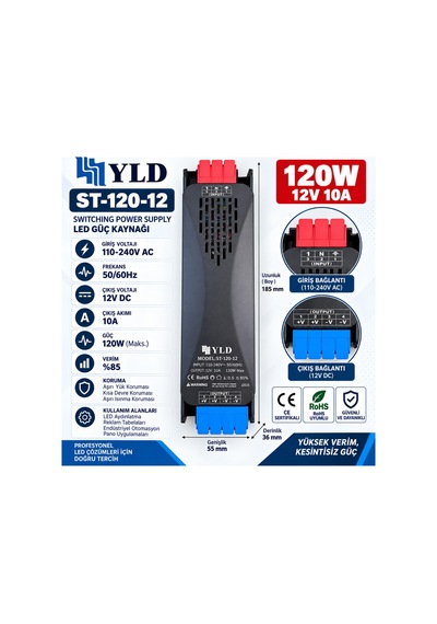 St-120-12 120w 12v 10a Slim Led Güç Kaynağı Led Trafo Switching Power Supply