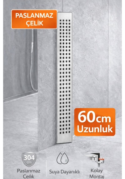 60 Cm Lineer Duş Gider Izgarası 304 Paslanmaz Çelik 5 Cm Genişlik Üst Kapak