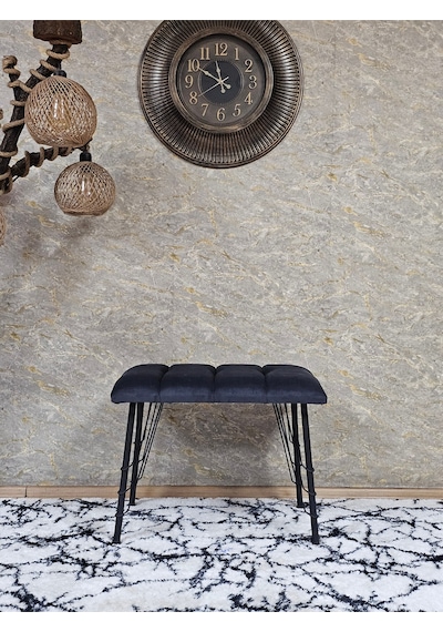 Zafir Metal Siyah Tel Ayaklı 60 Cm Puf Bench - Puf - Bench - Oturak - Mutfak Oturağı - Antre Oturağı Füme