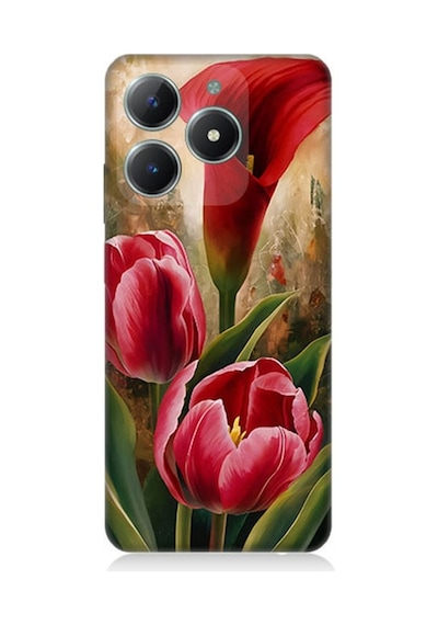 Realme C61 Uyumlu Canlı Renkli Laleler Desenli Silikon Kılıf Çok Renkli