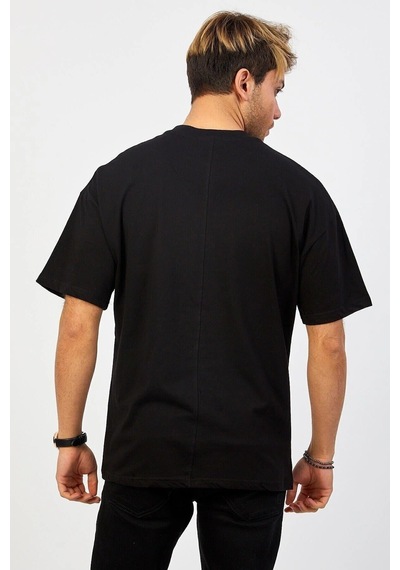 Startmore Beyaz Oversize Düz T-shirt Siyah