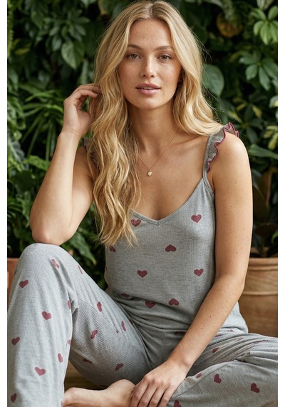 Siyah İnci Fitilli Kaşkorse Örme Pijama Takım 26120651 Koyu Gri