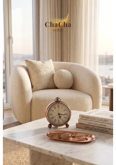 Chacha Home Serene Bell Vintage Metal Çalar Saat & Premium Masaüstü Dekoratif Obje 16x14 Cm Bakır