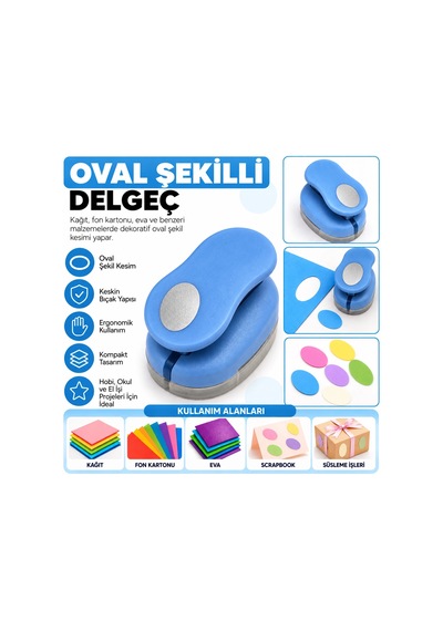 Oval Şekilli Orta Boy Şekilli Delgeç Kağıt Fon Kartonu Eva Delgeç Scrapbook Hobi Delgeci Çok Renkli