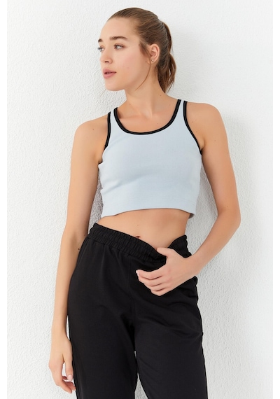 Tommy Life Taş Basic Sıfır Kol Dar Kalıp U Yaka Kadın Crop Top Atlet - 97162 Taş