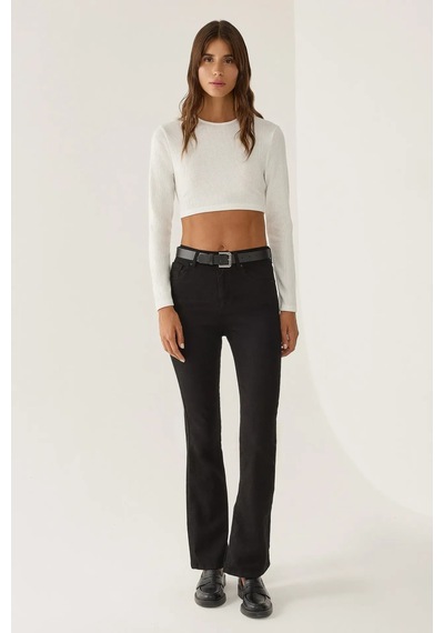 Hiccup Slim Fit Örme Crop Bluz Tozlu Beyaz