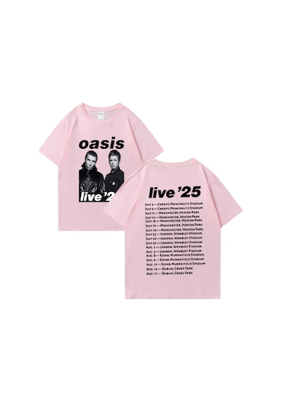 Flood Of Style Oasis Canlı 25 Tur Grafik T-shirt Adam Kadın Sıcak Satış 100% Pamuk Rahat O-boyun Kısa Kollu Pembe