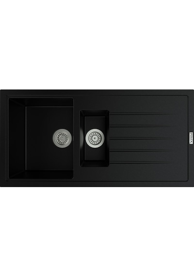 Polex Cristalüx Granit Evye P-01 Siyah 1.5 Gözlü Tezgah Altı Ve Tezgah Üstü Mutfak Evyesi 99x49.5 CM