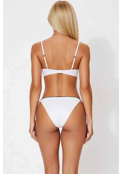 Benerly Kadın Bikini Takımı Kapsız Bralette Üst Normal Bel Bağcıklı Alt N Ekru