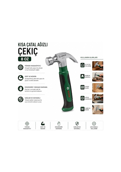 Bosch 1600a02za3 Kısa Çatal Çekiç 8 Oz 16 Cm - Ergonomik Yumuşak Saplı- 6'li Paket