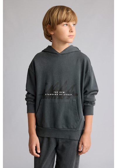 Defacto Oversıze Kapüşonlu Kanguru Cepli Gri Sweatshirt Erkek Çocuk I0679a826augr265 Gri-gr265