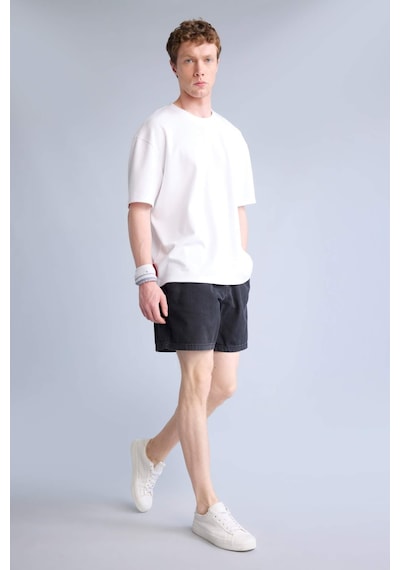 Defacto Relax Fıt Beli Lastikli Bermuda Jean Şort H7293ax26smnm40 Siyah-nm40