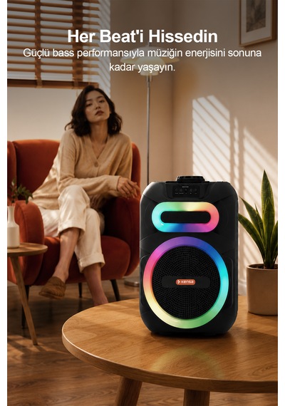 Taşınabilir Mikrofonlu 25w Led Işıklı Bluetooth Hoparlör Seti