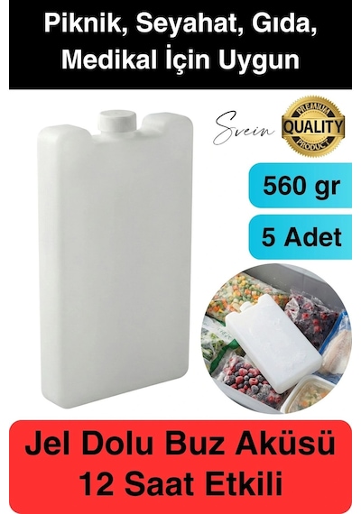 12 Saat Süreli 560 Gr Jel Dolu Buz Aküsü Plastik Soğuk Zincir Gıda Yiyecek Uzun Süre Koruma 5 Adet Çok Renkli