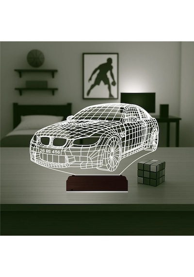 Luvivia Spor Araba Bmw Tasarım Kişiye Özel 3d Lamba - Masa Gece Lambası Şeffaf