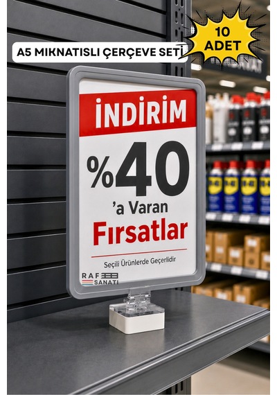 10 Adet - A5 Mıknatıs Tutuculu Fiyatlık Etiketlik Dikey Yatay Ve Bilgilendirme Çerçevesi Gri 1