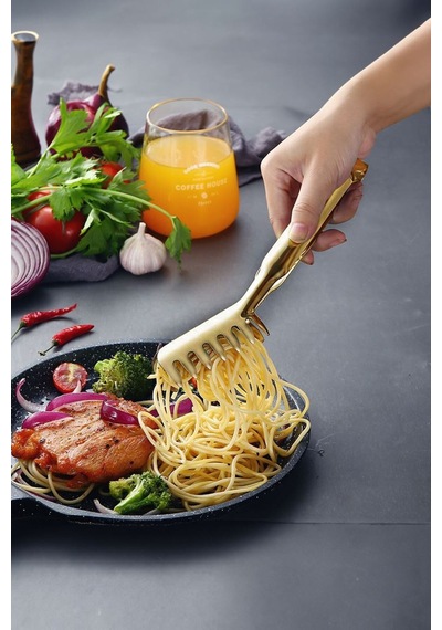 Çelik Gold Taraklı Mutfak Salata Makarna Spagetti Maşası Maşa Cin623sr Çelik Altın
