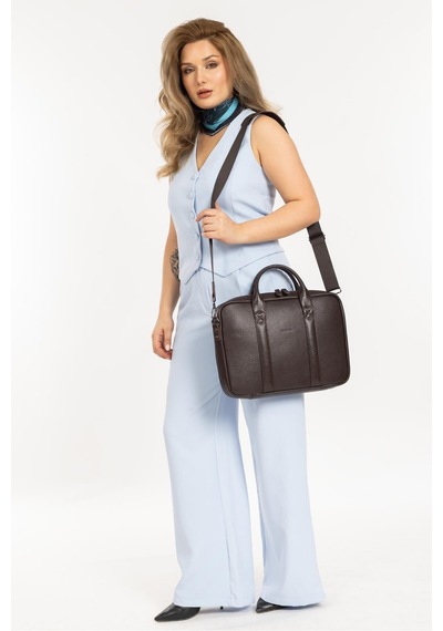 Mussen Hakiki Deri Organizer Macbook Laptop Evrak Çantası 13" & 14" İnç Kahve Naturel