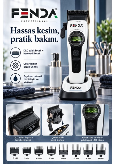 Fenda Profesyonel Bldc Motor 8000 Rpm Saç Kesme Makinesi Beyaz