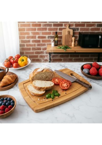 Antibakteriyel Bambu Kesme Tahtası 34x24 Cm Oluklu, Saplı Dikdörtgen Doğrama Tahtası Hijyenik Ve Bıçak Dostu Mutfak Tahtası