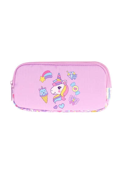 Kaukko Kids Üç Bölmeli Lila, Unicorn, Kız Çocuk Okul Kalem Çantası - L8215 Lila - Sarı