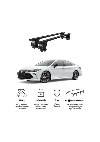Royal Toyota Avalon 2018 Ve Sonrası Uyumlu Siyah Kilitli Ara Atkı Port Bagaj Tavan Barı