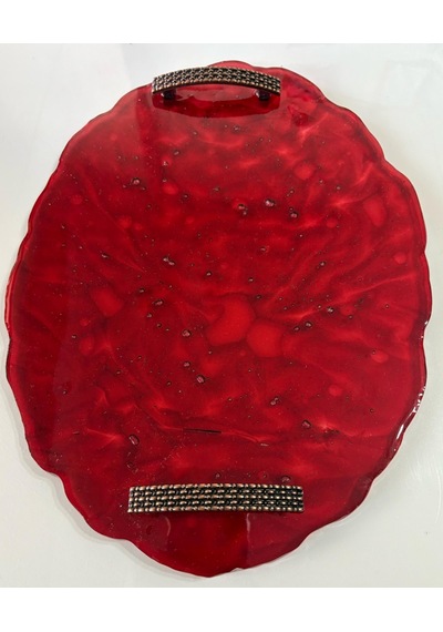 Epoksi Reçine Tepsi - Kırmızı Desenli - Ebat 24 Cm X 34 Cm Çok Renkli
