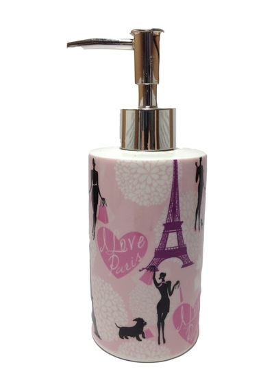 Sıa Seramik Sıvı Sabunluk Kızlı Paris Desenli 7x7x18cm 320ml