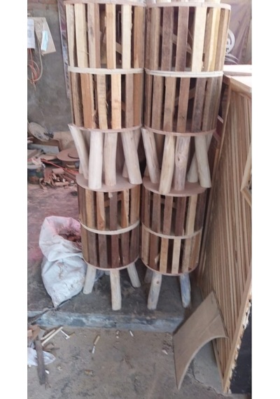 Muz Yaprağı Puf & Stools-doğal Teak Ağacı Gövde 32x50 Cm Bej