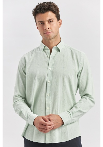 İmza Açık Turkuaz Uzun Kollu Gofreli Biyeli %100 Pamuk Casual Slim Fit Dar Kesim Gömlek 1004240247 Açık Turkuaz