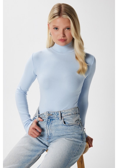 Ritnice Kadın Feel Lux Touch Dik Yaka Mavi Uzun Kol Soft Bluz Mavi