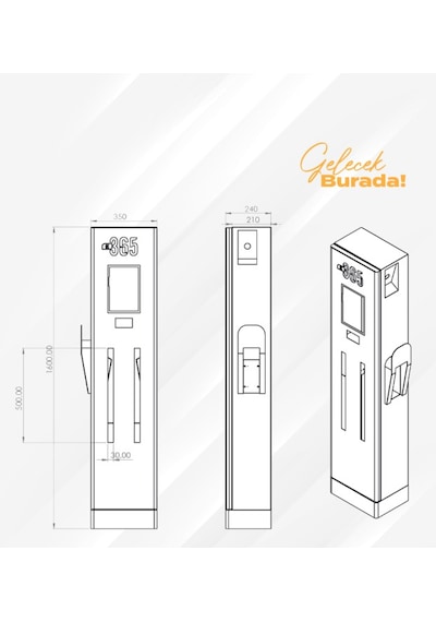 E 365 Dc Dikili Tip 10 İnç Ekranlı Acrel Sayaçlı Tek Kablolu 40 Kw Sarj İstasyonu