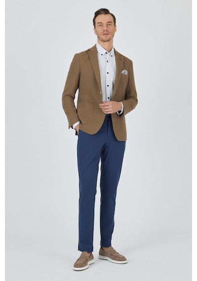 İmza Koyu Vizon Mono Yaka Gofreli Esnek 6 Drop Slim Fit Casual Ceket 1002250125 Koyu Vizon