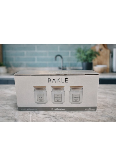 Rakle 3lü Baharatlık Seti 212cc Ahşap - Şeffaf