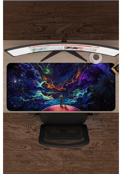 Dijital Evrende Köpek Ve Adam V4 90x40 Xxl Gaming Kauçuk Kaymaz Taban Mouse Pad Fare Altlığı