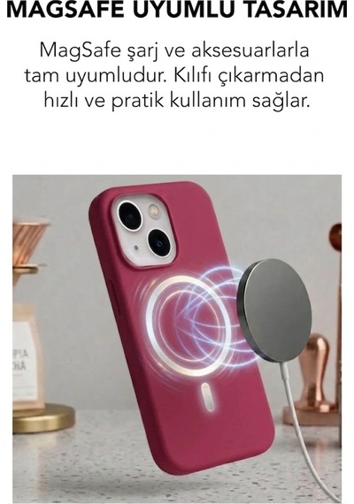 Apple İphone 13 Uyumlu Magsafe Lansman Silikon Kılıf Koyu Pembe