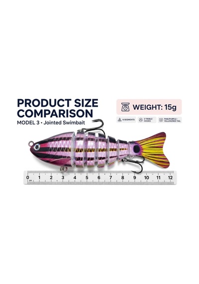 6 Parçalı Eklemli Swimbait At Çek 12 Cm 15 Gr Pembe Mor Yüzüşlü 3d Gözlü Çift Üçlü Iğneli