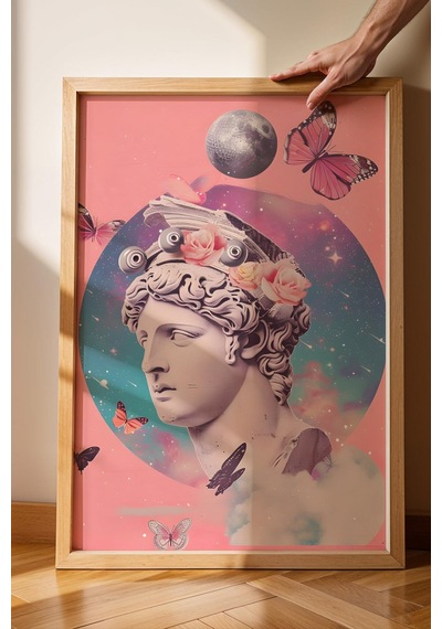Sürreal Büst Uzayın Kanatlarında Çerçeveli Tablo - Pop Art Poster Tablo