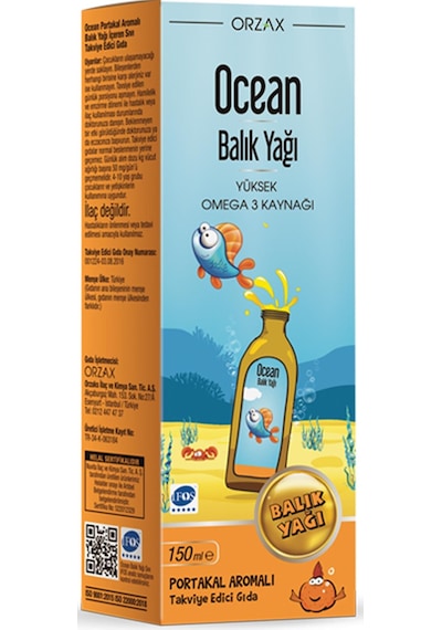 Ocean Balık Yağı Portakal Aromalı Sıvı Takviye Edici Gıda 150 Ml