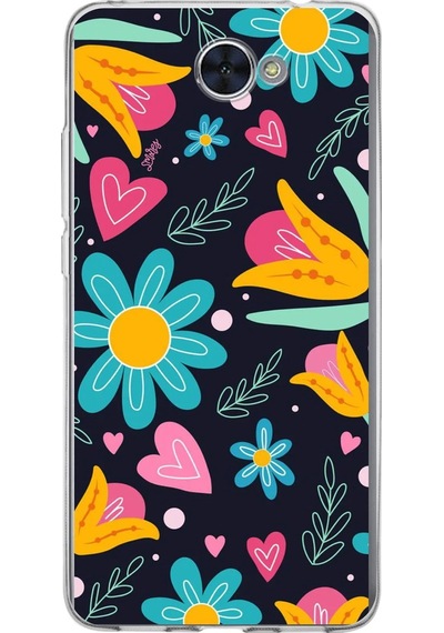 Huawei Y7 İle Uyumlu 1mm Slim Fit Retro Renkler 1 Baskılı Şeffaf Kılıf Şeffaf